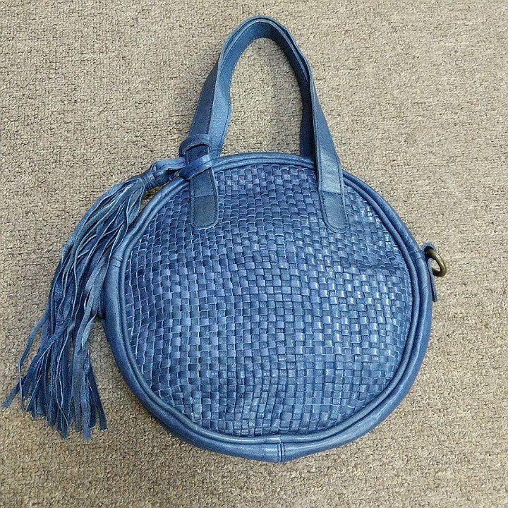 LEATHER BAG ROUND NAVY
