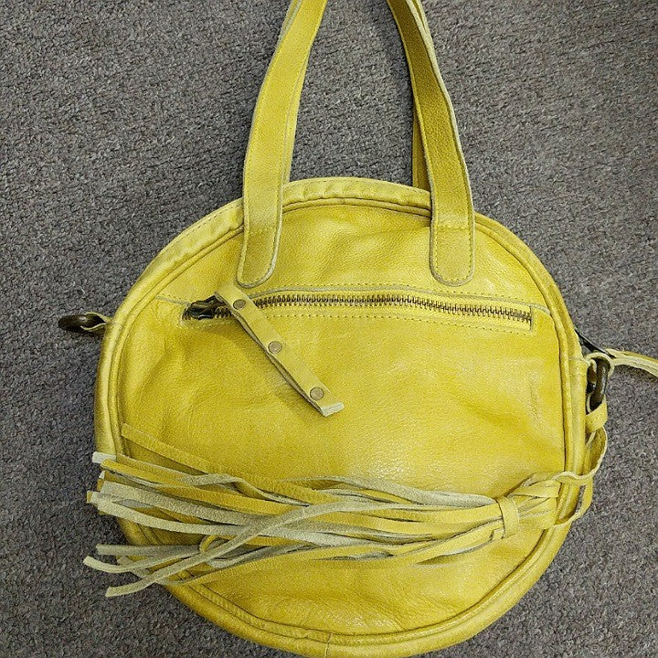LEATHER BAG SAFFRON COLOUR ROUND