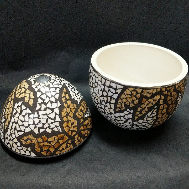 EGG SHAPED OSTRICH EGG SHELL DECORATED TRINKET BOX