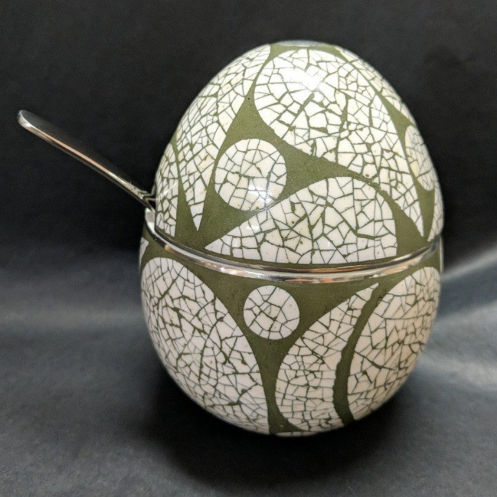 EGG SHAPED OSTRICH EGG SHELL DECORATED CONDIMENT JAR