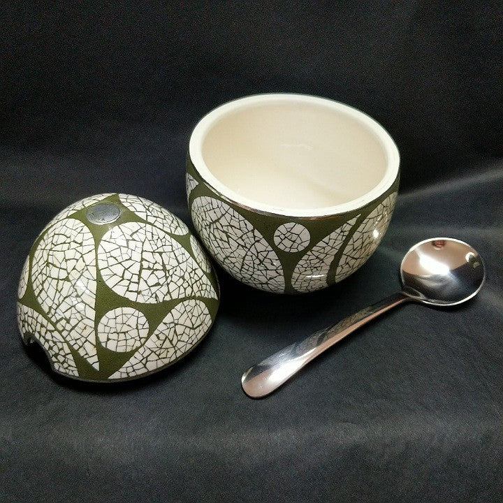 EGG SHAPED OSTRICH EGG SHELL DECORATED CONDIMENT JAR