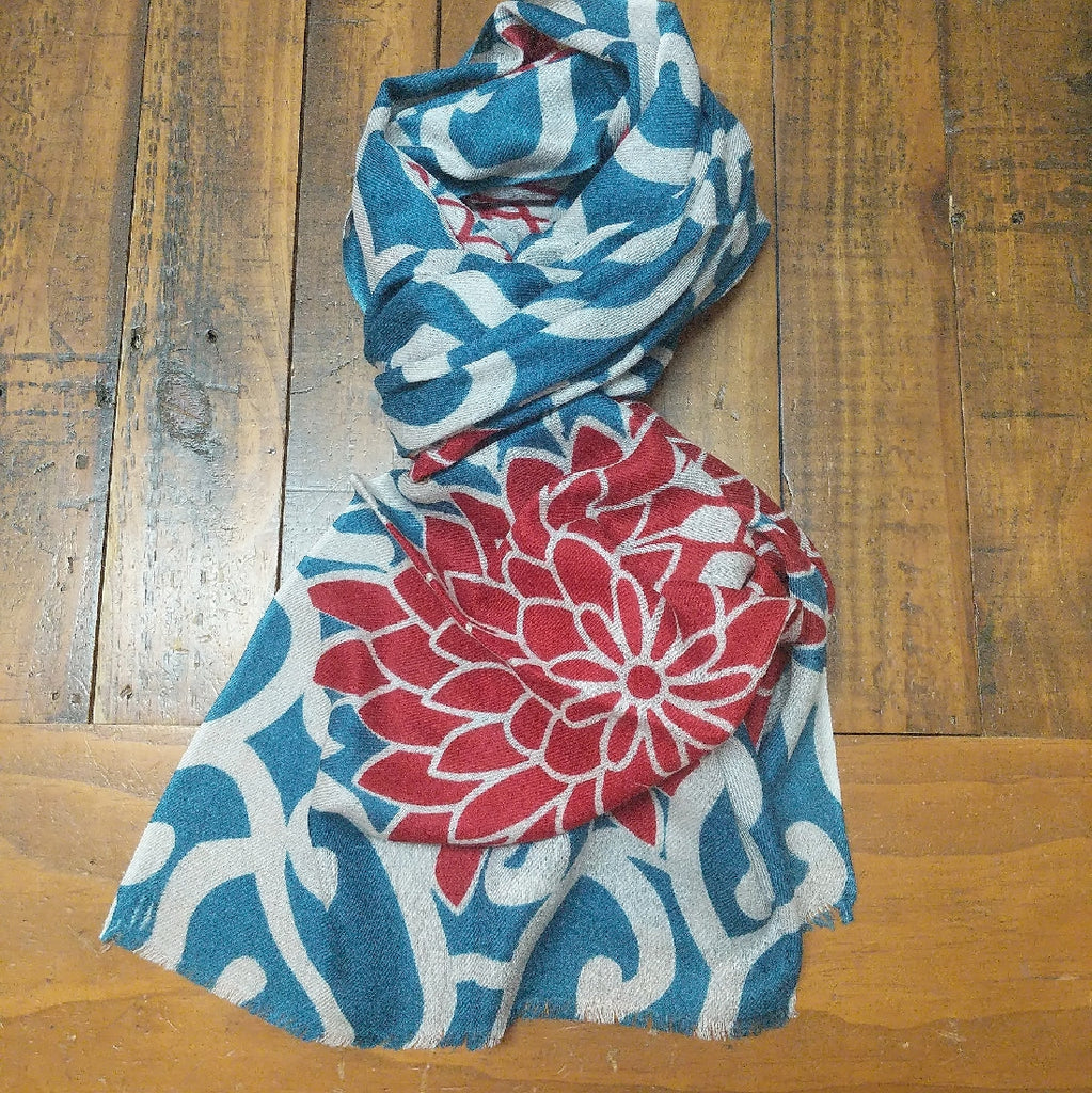 SCARF MERINO WOOL MARIGOLD TEAL RED