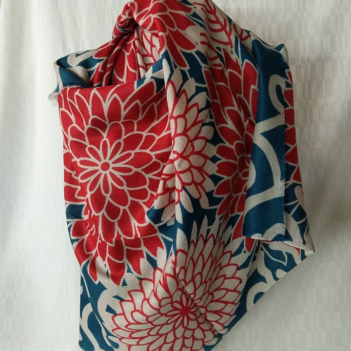 SCARF MERINO WOOL MARIGOLD TEAL RED