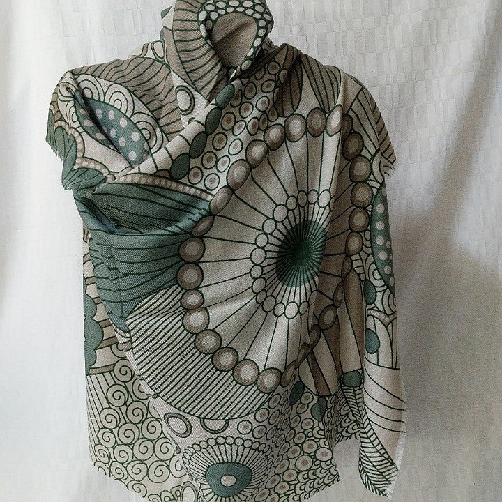 SCARF FINE MERINO WOOL GREEN TAUPE