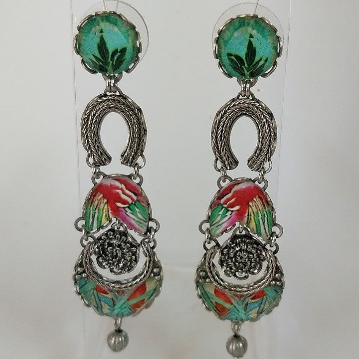 AYALABAR EARRINGS GREEN SILVER HORSE SHOES