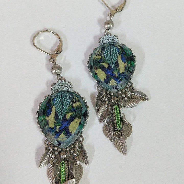 AYALABAR EARRINGS CLASPED HOOK SILVER LEAF TASSELS