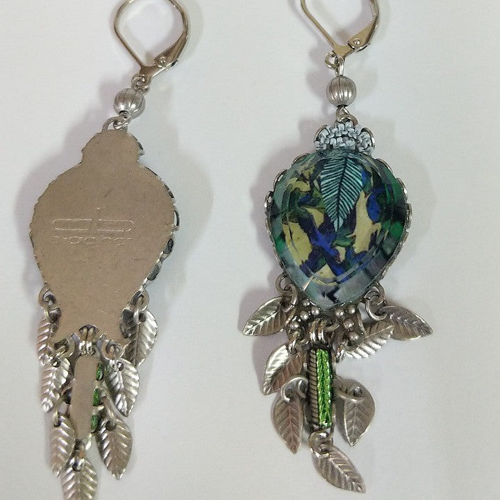 AYALABAR EARRINGS CLASPED HOOK SILVER LEAF TASSELS