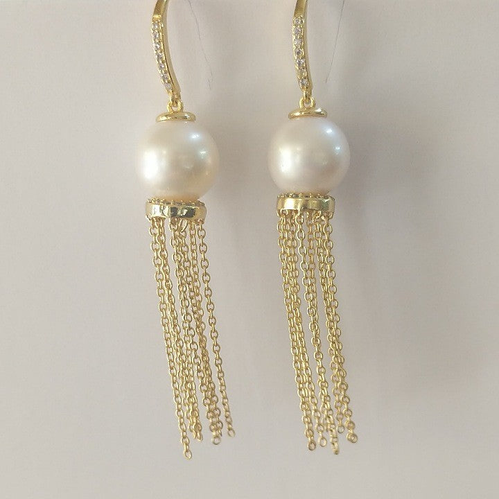 18 CT GOLD PLATED STERLING SILVER PEARL HOOK EARRINGS