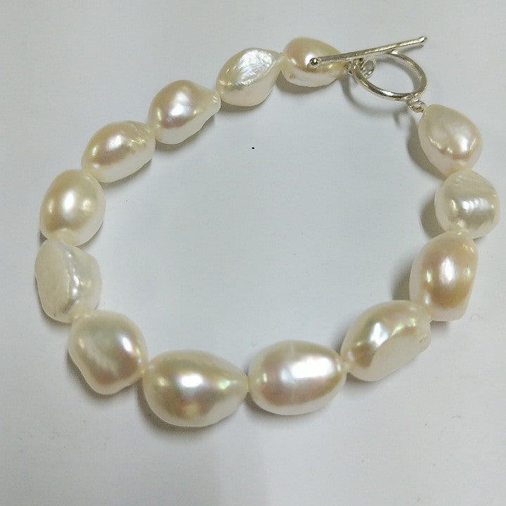 MOKO BRACELET FRESHWATER PEARLS 925 SILVER FOB STYLE CLASP
