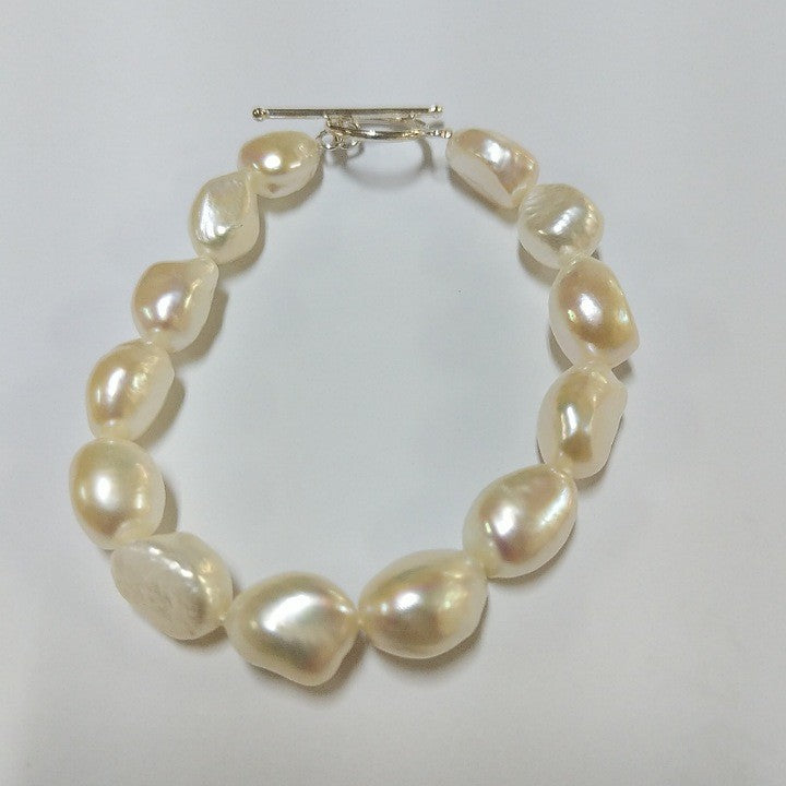 MOKO BRACELET FRESHWATER PEARLS 925 SILVER FOB STYLE CLASP