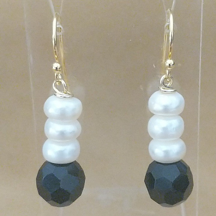 MOKO EARRINGS FRESHWATER PEARLS BLACK CRYSTAL HOOKS