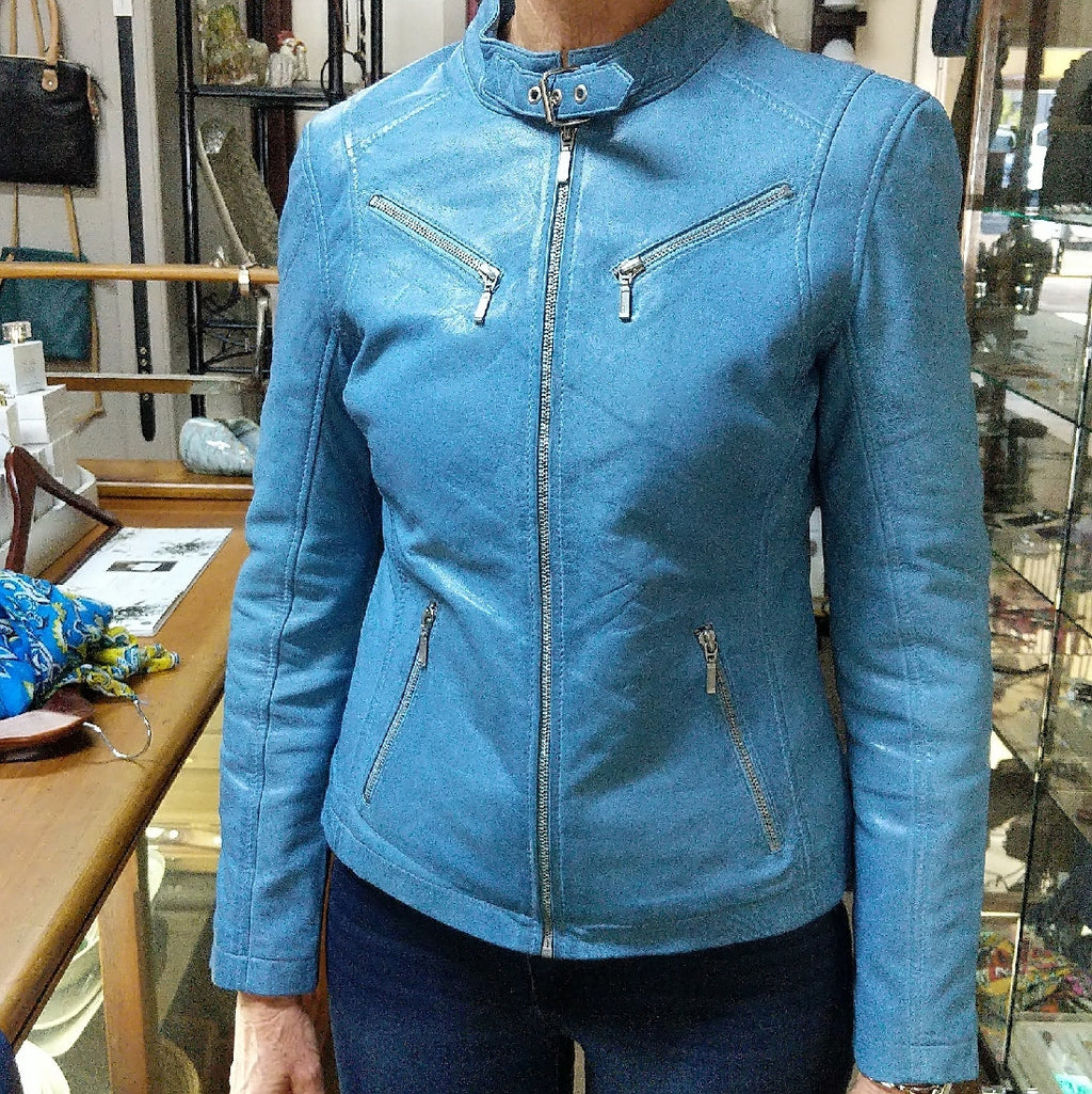 LEATHER JACKET CADELLE BLUE LAMBSKIN SIZE 10