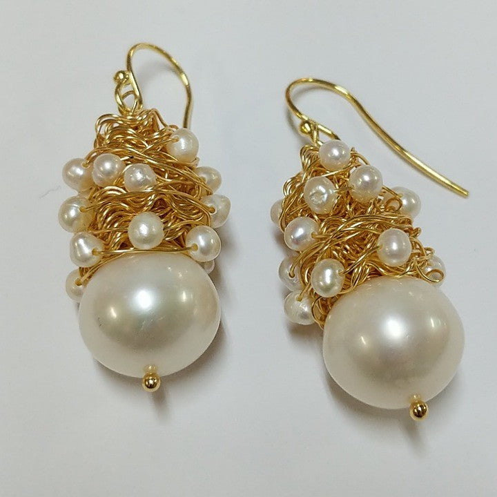 MOKO EARRINGS HANDCRAFTED GOLD WIRE ENTWINING PEARLS