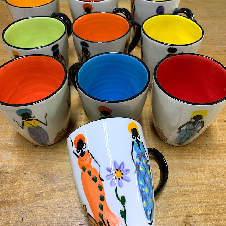 CERAMIC MUGS PAINTED WITH AFRICAN WOMEN