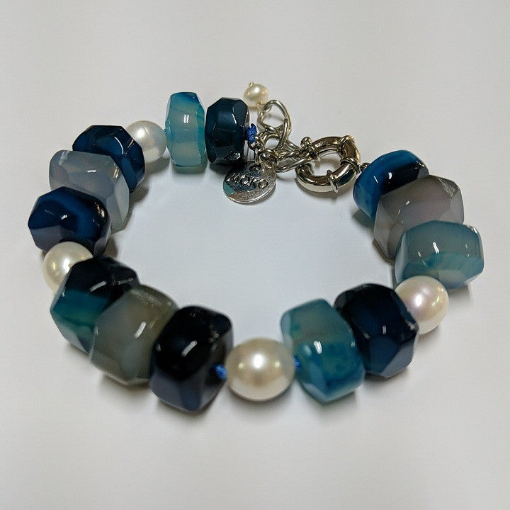 MOKO BRACELET FACETED AGATE FRESHWATER PEARLS
