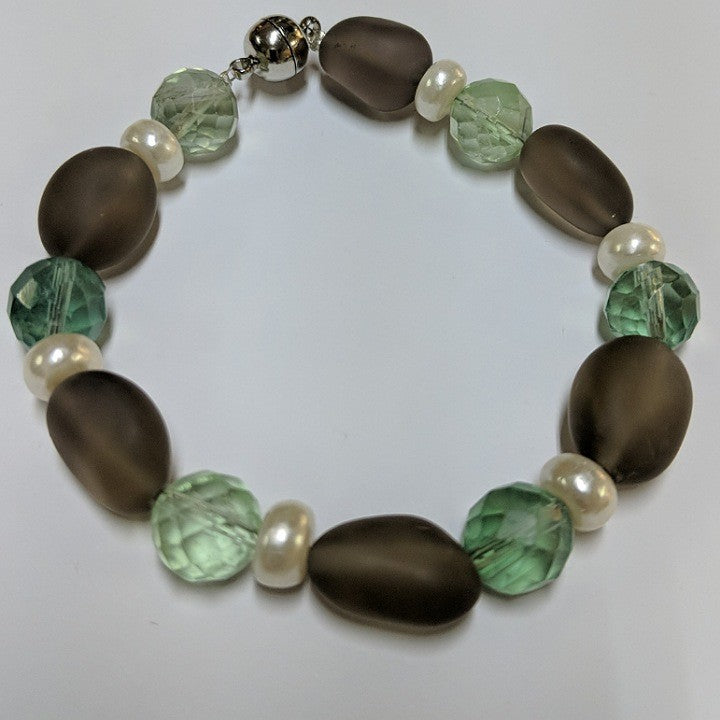 MOKO BRACELET FACETED FLUORITE FRESHWATER PEARLS