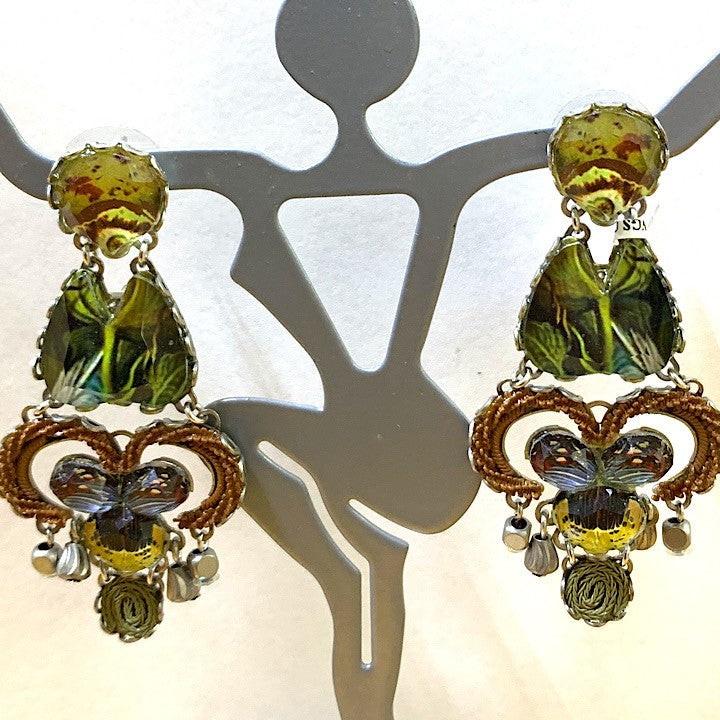 AYALABAR EARRINGS GREEN BROWN YELLOW TONES