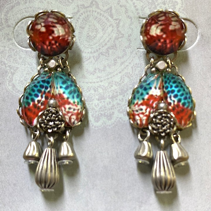 AYALABAR EARRINGS AQUA AND RED TONES