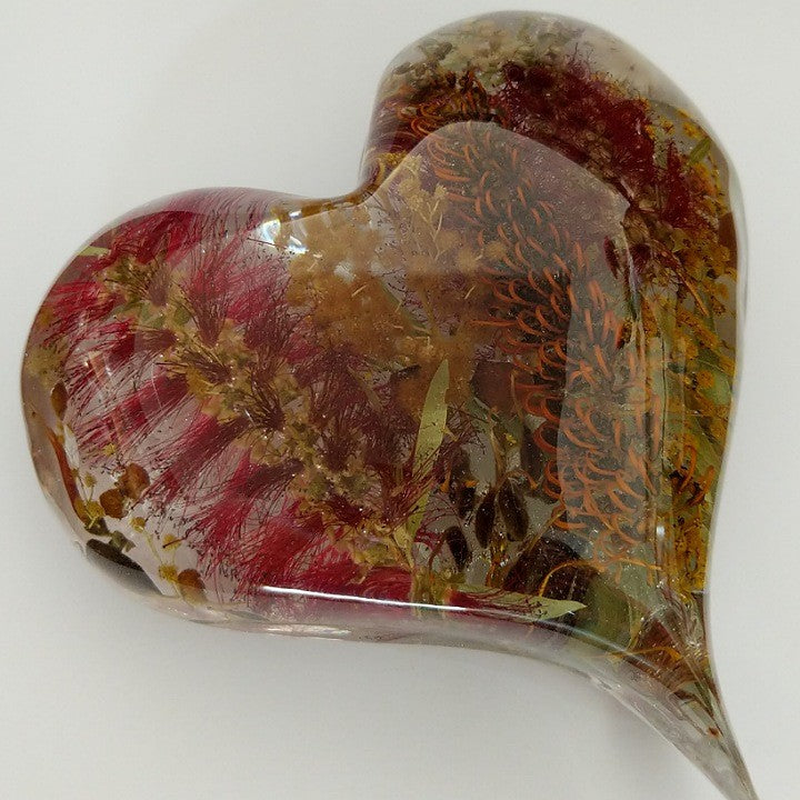 FLOWERS SET IN RESIN HEART