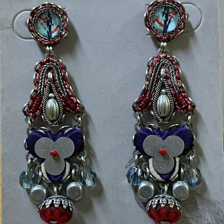 AYALABAR BLUE RED FLOWER EARRINGS