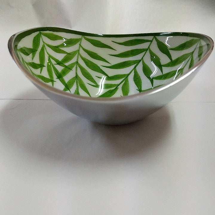 ALLUMINIUM SNACK BOWL GREEN BAMBOO PRINT