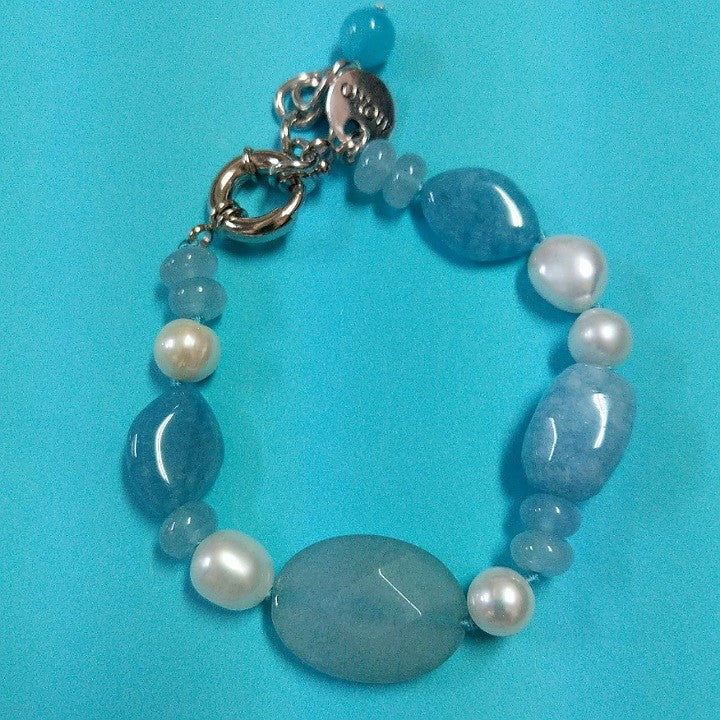 MOKO BRACELET AMAZONITE JADE FRESHWATER PEARLS