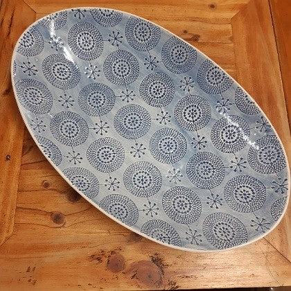 CERAMIC OVAL PLATTER BLUE LACE