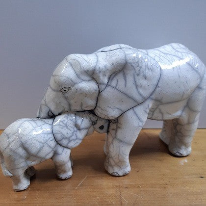 CERAMIC ELEPHANT MOTHERING CALF
