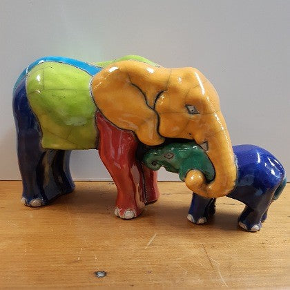 COLOURFUL CERAMIC ELEPHANT AND CALF