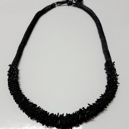 OXIDISED BRASS PLATED SILVER CROCHETED NECKLACE SWAROVSKI BEADS