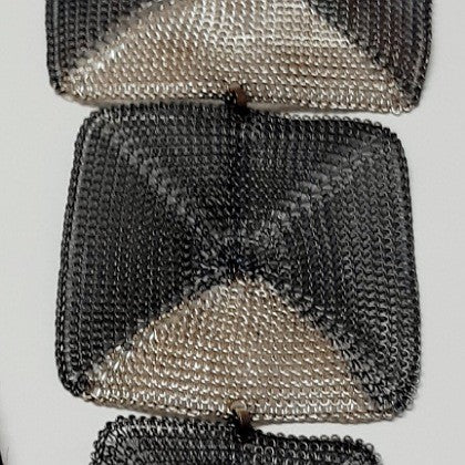 CROCHETED BRASS PLATED SILVER TRIPLE PENDANT NECKLACE ON LEATHER