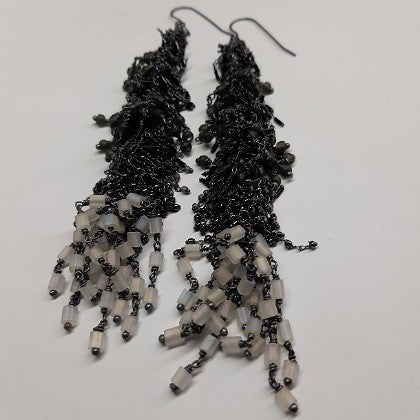 MILENA ZU LONG HOOK SWAROVSKI BEAD EARRINGS