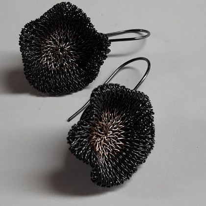 WOVEN MESH FLOWER HOOK EARRINGS