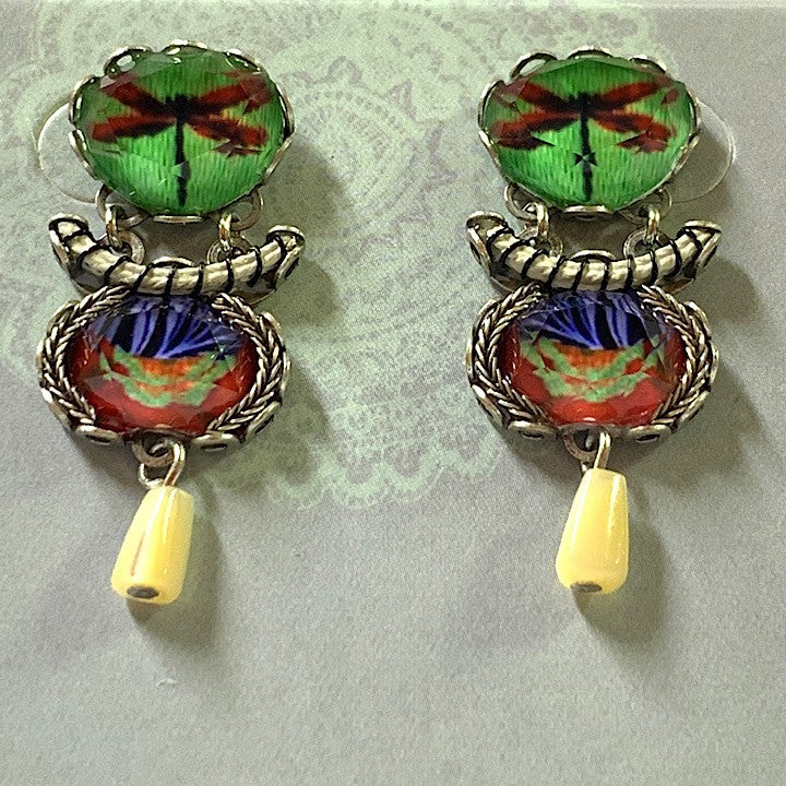 AYALBAR EARRINGS RED GREEN OVAL EARRINGS