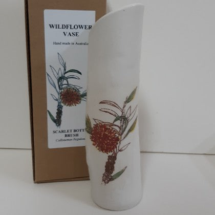 TALL WHITE CERAMIC VASE WITH AUSTRALIAN WILDFLOWERS