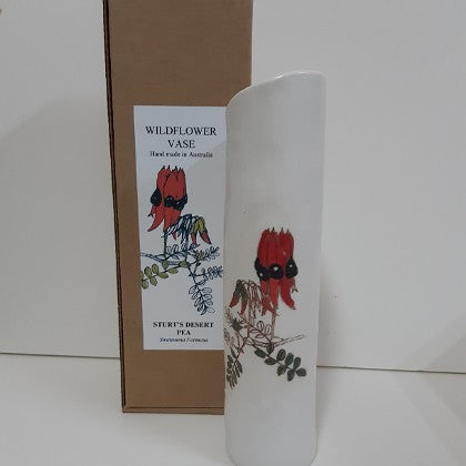 TALL WHITE CERAMIC VASE WITH AUSTRALIAN WILDFLOWERS
