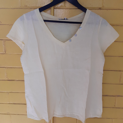 PUROLINO LINEN TOP V NECK BUTTON DECOR