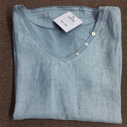 PUROLINO LINEN TOP V NECK BUTTON DECOR