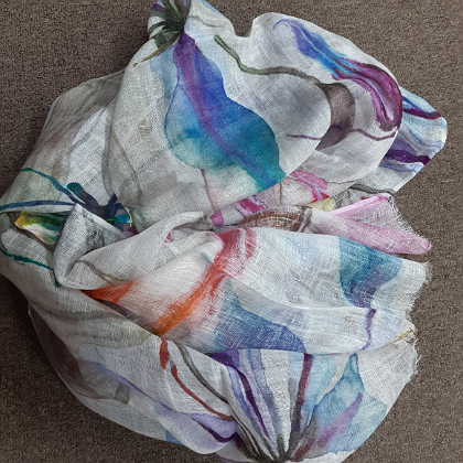 LINEN SCARF PAINTED SPIDER LILY