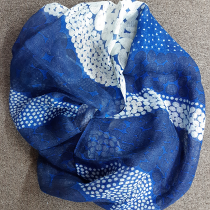 LINEN SCARF PAINTED INDIGO SPOTS