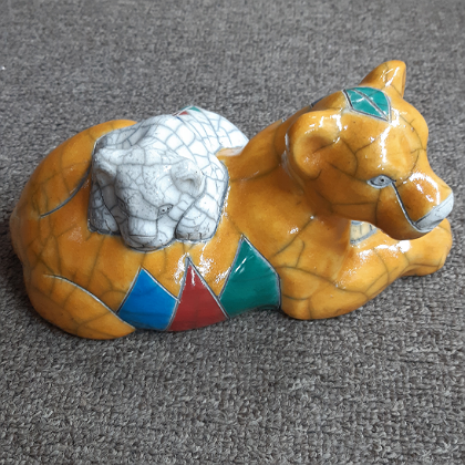 DECORATIVE CERAMIC LIONESS FIGURINE colourful