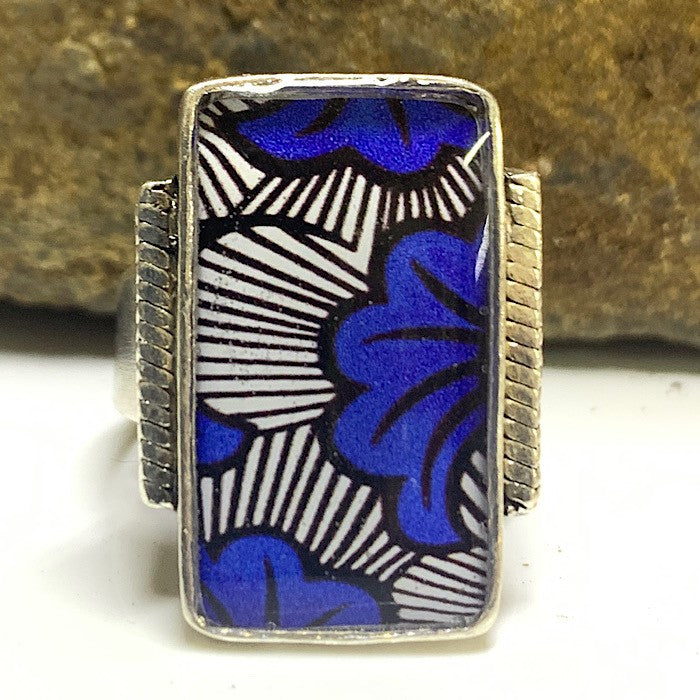 TARATATA ADJUSTABLE RING BLUE RECTANGLULAR