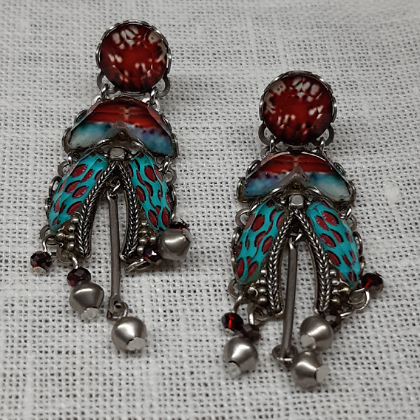 AQUA RED SPLIT AYALABAR EARRINGS
