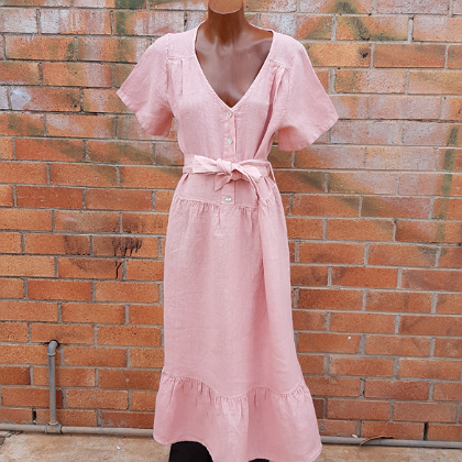 PUROLINO LINEN DRESS MELLOW ROSE DANA