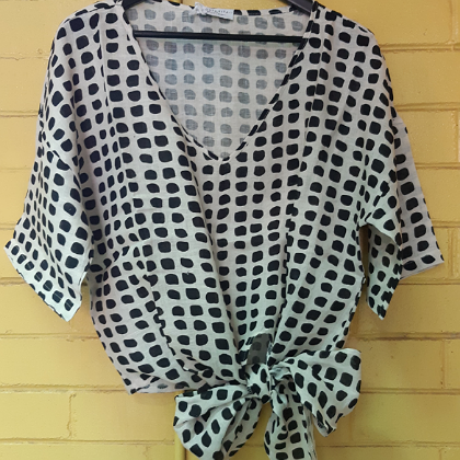 PUROLINO BLACK SPOT LINEN TIE TOP