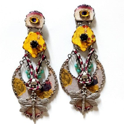 AYALABAR EARRINGS DRAGONFLY YELLOW STUD DROPS