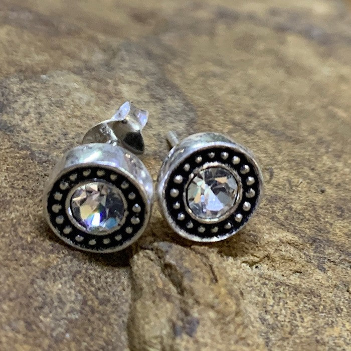 CRYSTAL IN STERLING SILVER STUD EARRINGS