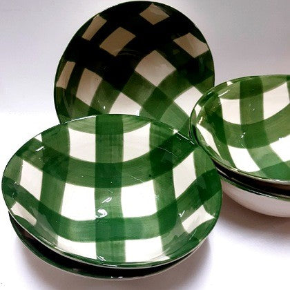 GREEN GINGHAM PASTA BOWL