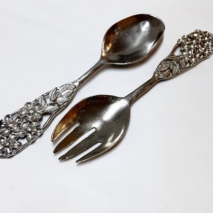 AUSTRALIAN MADE SILVER PEWTER SALAD SERVERS TEA TREE