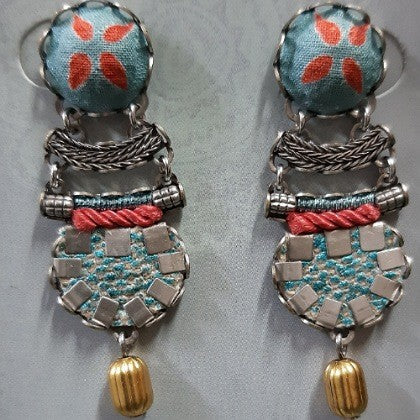 AYALABAR EARRINGS BLUE SILVER PINK FABRIC